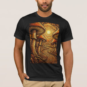 Magical Golden Mushrooms Surreal Forest Path Graph T-Shirt