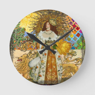 Magical Golden Princess Leo Renaissance Woman Round Clock