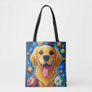 Magical Golden Retriever Puppy with Stars Tote Bag