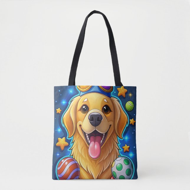 Magical Golden Retriever Puppy with Stars Tote Bag (Front)