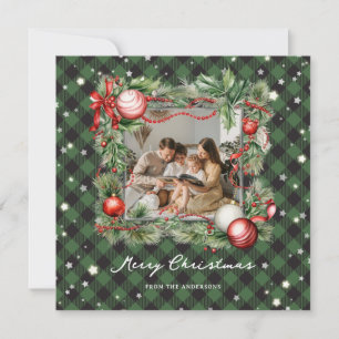Magical Green Starry Photo Merry Christmas Card