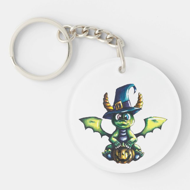 Magical Halloween Dragon Design Key Ring (Front)