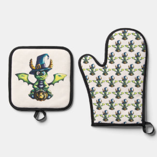 Magical Halloween Dragon Design Oven Mitt & Pot Holder Set