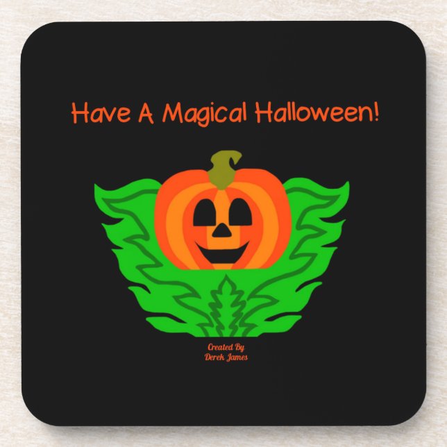 Magical Halloween Pumpkin Hard Plastic Coaster (Front)