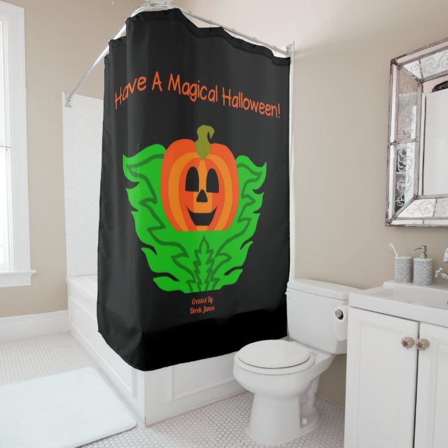 Magical Halloween Pumpkin Shower Curtain (In Situ)