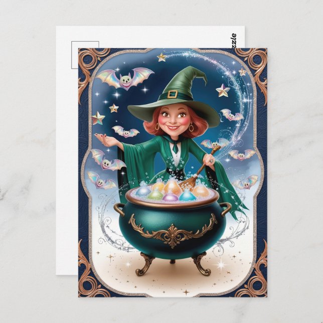 Magical Halloween Witch with Cauldron Enchanting  Postcard (Front/Back)