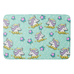 Magical Happy Unicorn And Stars Bath Mat