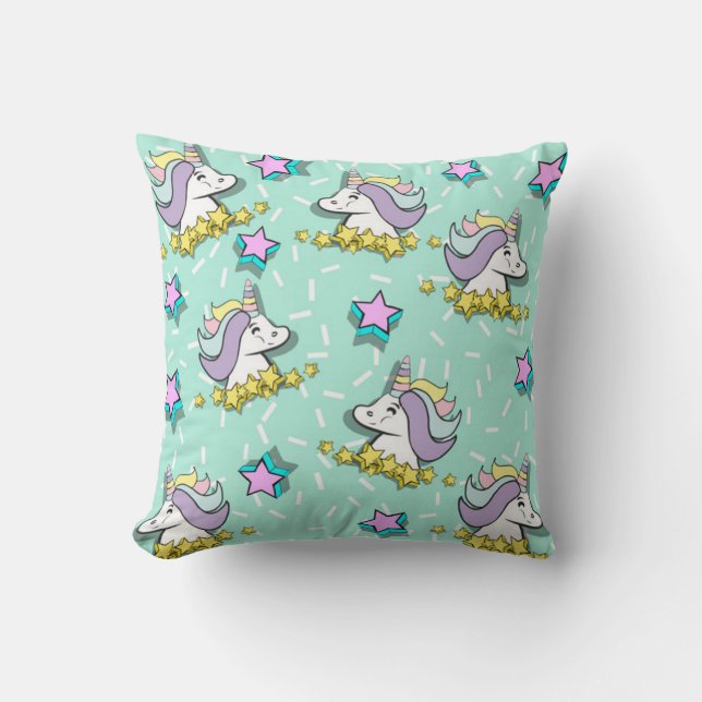 Magical Happy Unicorn And Stars Cushion (Front)