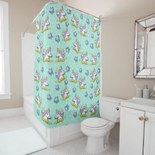 Magical Happy Unicorn And Stars Shower Curtain