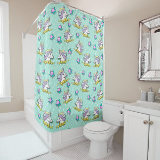 Magical Happy Unicorn And Stars Shower Curtain