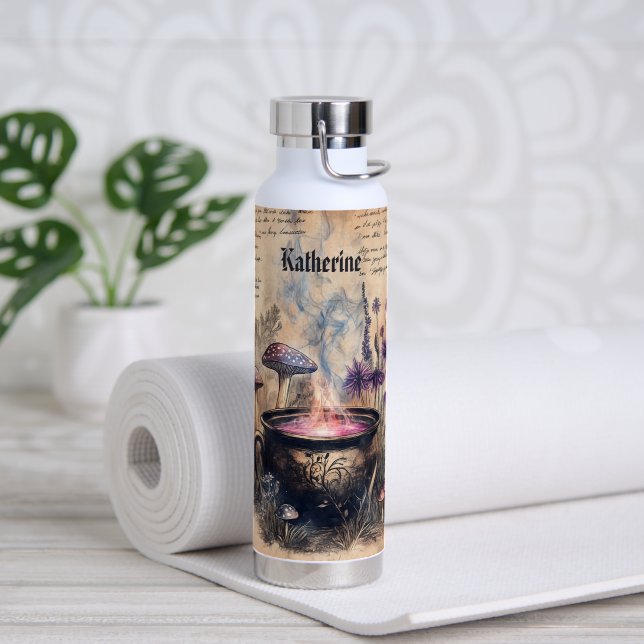  Magical Herbal Cauldron Botanical Name Water Bottle (Yoga (Rotated))