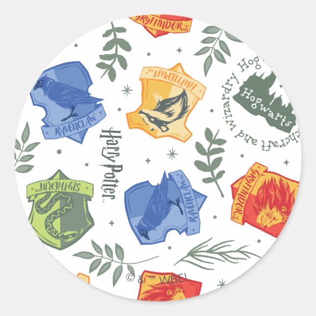 Magical Herbology HOGWARTS™ Houses Pattern Classic Round Sticker (Front)