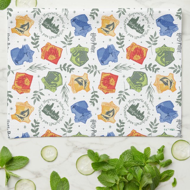 Magical Herbology HOGWARTS™ Houses Pattern Tea Towel (Folded)