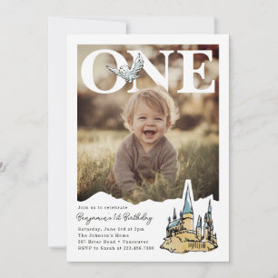 Magical Hogwarts Owl First PhotoPop Birthday Invitation