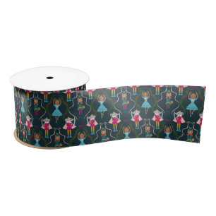 Magical Holiday Nutcracker Pattern Green Satin Ribbon