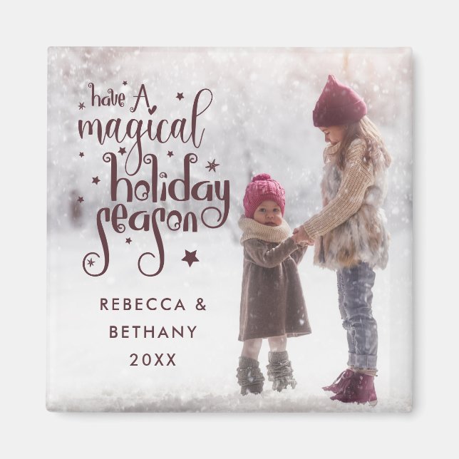 Magical Holiday Season Photo Names Year Christmas Magnet (Front)