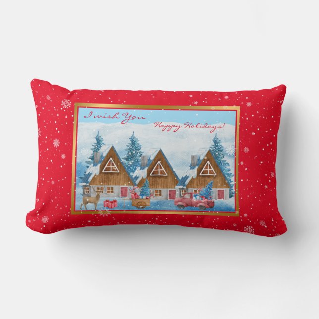 Magical Holiday Winter Landscape Customise Lumbar Cushion (Front)