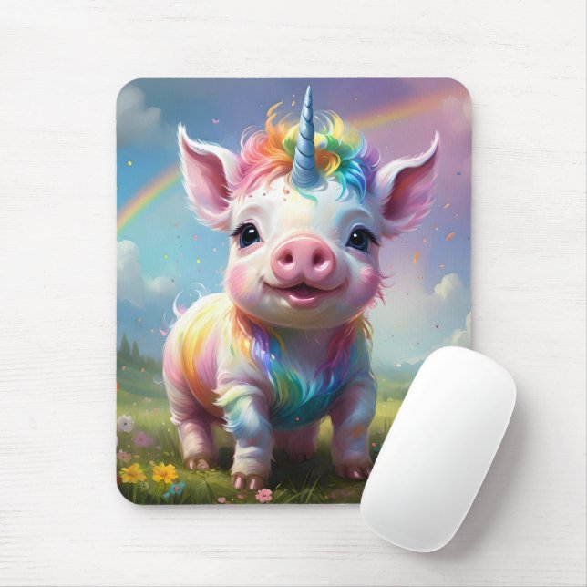 "Magical Hooves: The Rainbow Unicorn Pig" Mouse Pad (With Mouse)