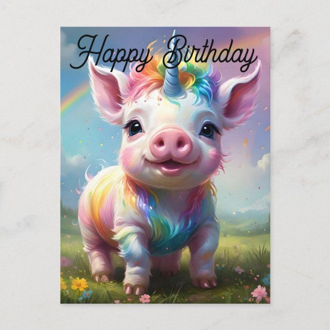 "Magical Hooves: The Rainbow Unicorn Pig" Postcard (Front)