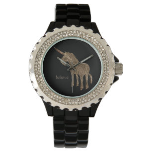 Magical Horse Cute Unicorn Black and Gold Look Watch