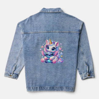 Magical Hug: Adorable Unicorn & Cute Alien Besties Denim Jacket
