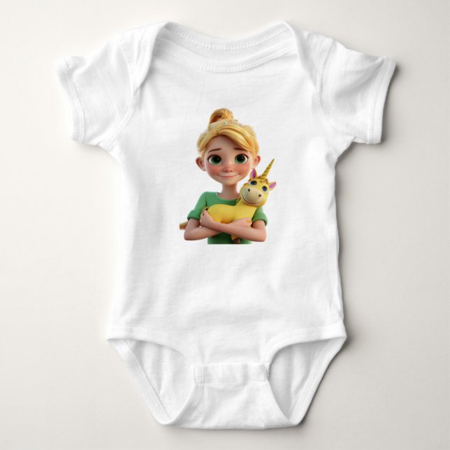 Magical Hug – Cute Girl with Unicorn Baby Bodysuit (Front)