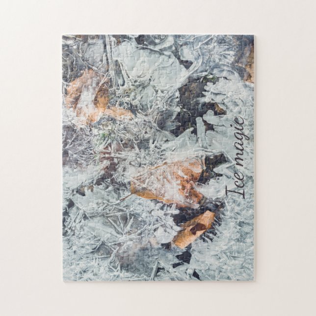 Magical ice crystals pattern with fallen leaves jigsaw puzzle (Vertical)