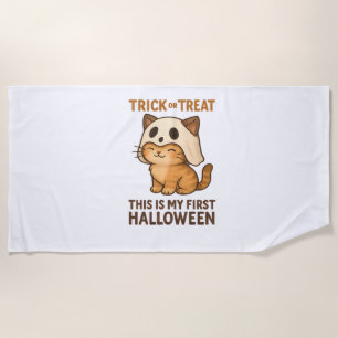 Magical Introvert Cat  Pastel Witch Hat Halloween  Beach Towel