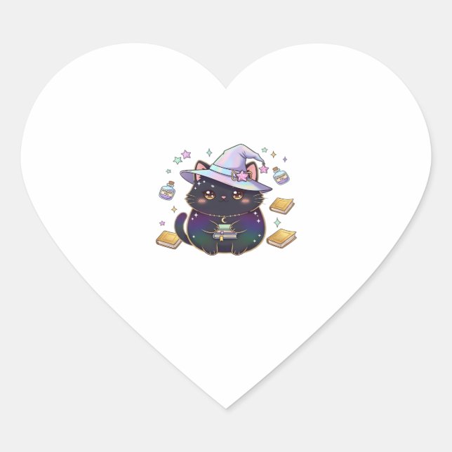 Magical Introvert Cat  Pastel Witch Hat Halloween  Heart Sticker (Front)