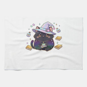 Magical Introvert Cat Pastel Witch Hat Halloween Tea Towel