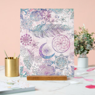 Magical Iridescent Glitter Feathers Dreamcatcher Acrylic Sign