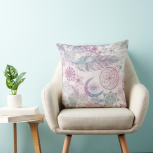 Magical Iridescent Glitter Feathers Dreamcatcher Cushion