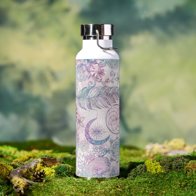 Magical Iridescent Glitter Feathers Dreamcatcher Water Bottle (Outdoor)
