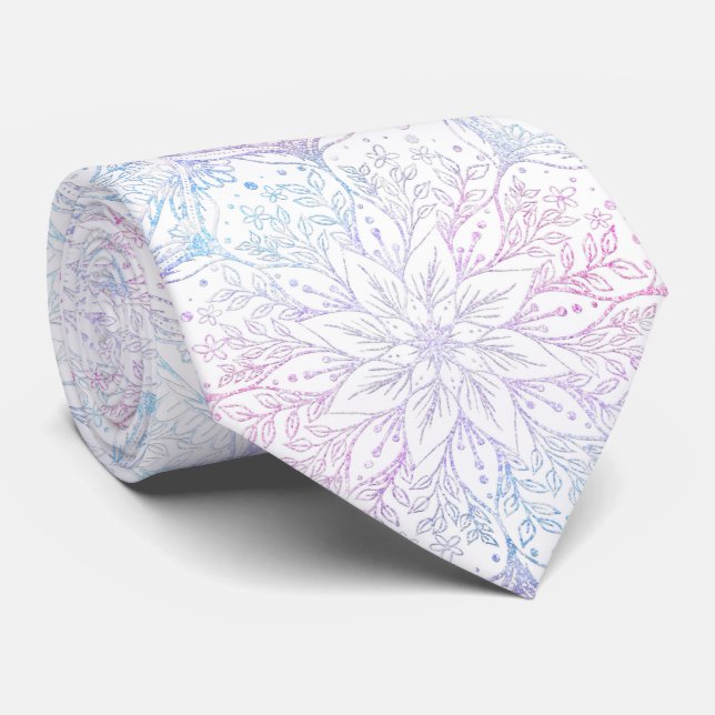 Magical Iridescent Poinsettia Flower Mandala White Tie (Rolled)