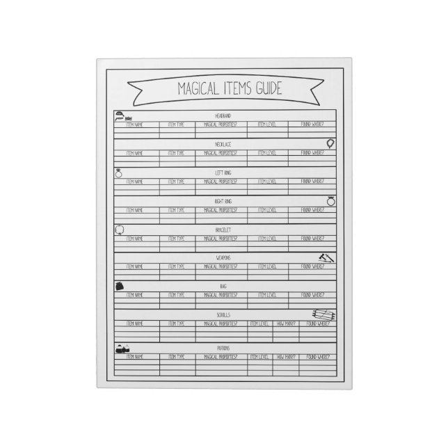 Magical Items Guide Sheets Notepad (Rotated)