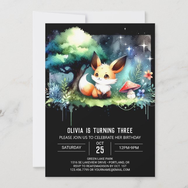 Magical Kids Fox Birthday digital  Invitation (Front)