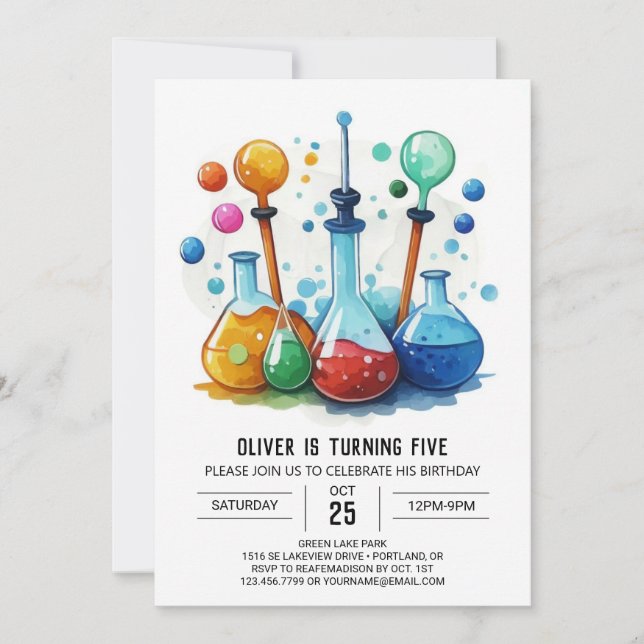 Magical Kids' Gear Scientist Birthday Invitation (Front)