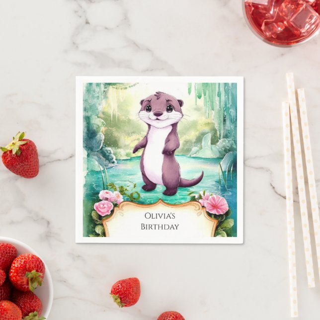 Magical Kids Otter Birthday Napkin (Insitu)