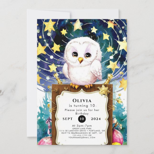 Magical Kids' Owl Birthday Invitation (Front)