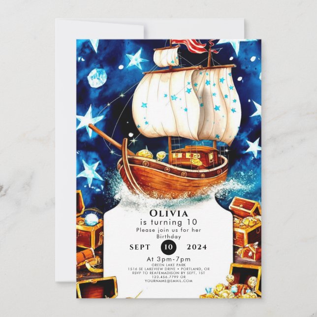 Magical Kids' Treasure Hunt Pirate Birthday Invitation (Front)