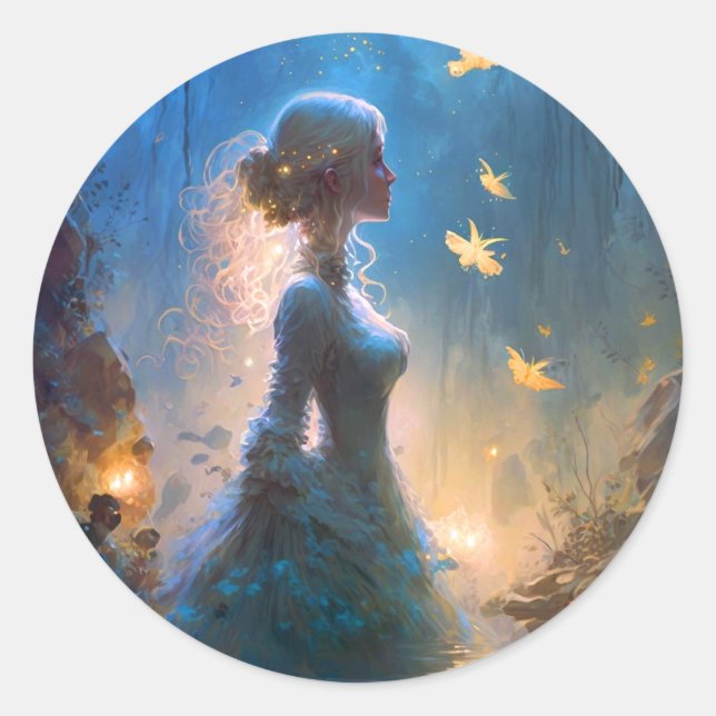 Magical Lady In Water Fantasy Art  Classic Round Sticker (Front)