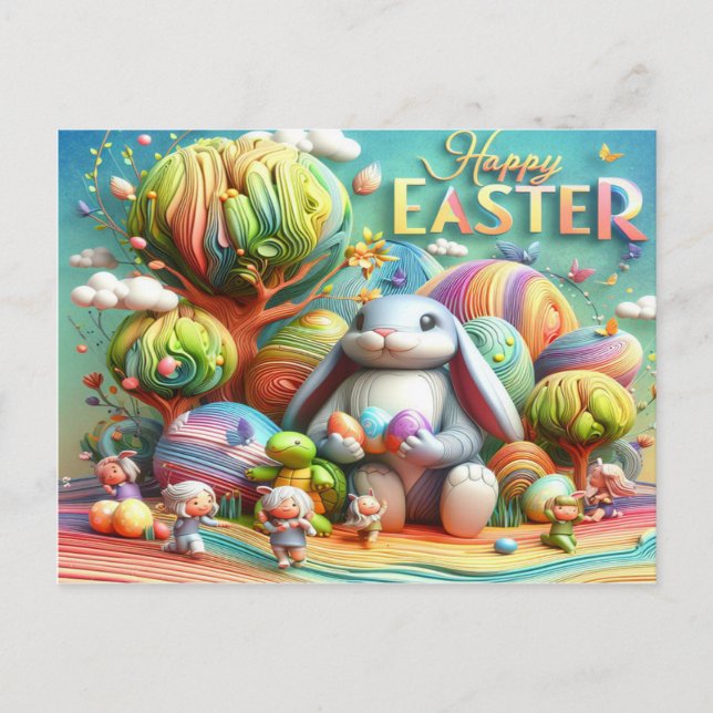 Magical land easter bunny holiday postcard (Front)