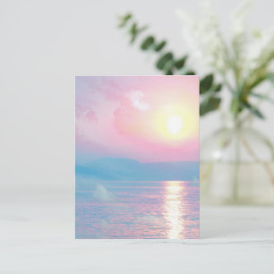 Magical landscape in pink sunset postcard