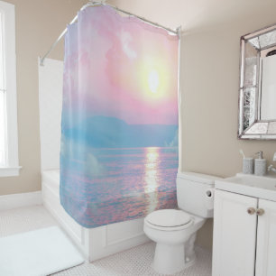 Magical landscape in pink sunset shower curtain