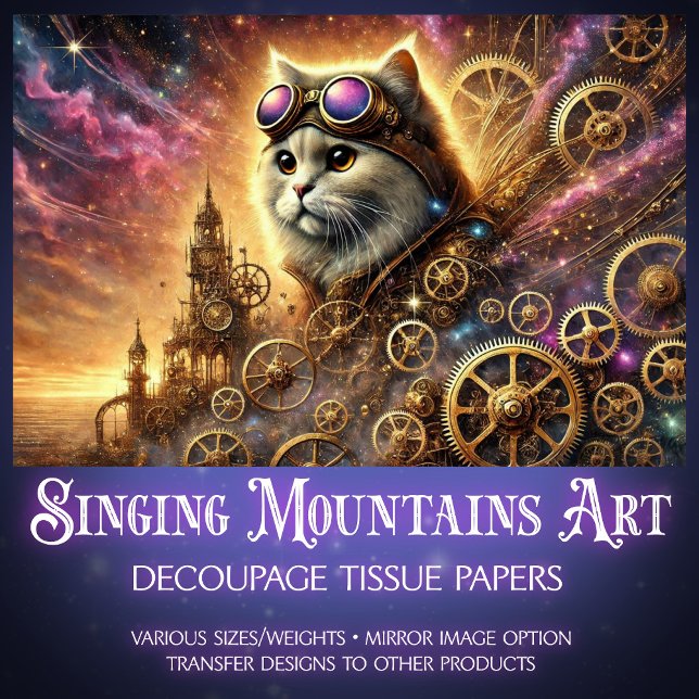 Magical Landscape Steampunk Cat Cosmic  Decoupage  Tissue Paper (Creator Uploaded)