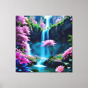 Magical Landscape Waterfall and Flower One Canvas Print