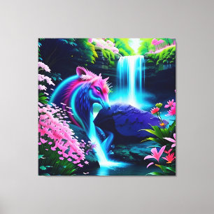 Magical Landscape Waterfall and Flowers Two Canvas Print