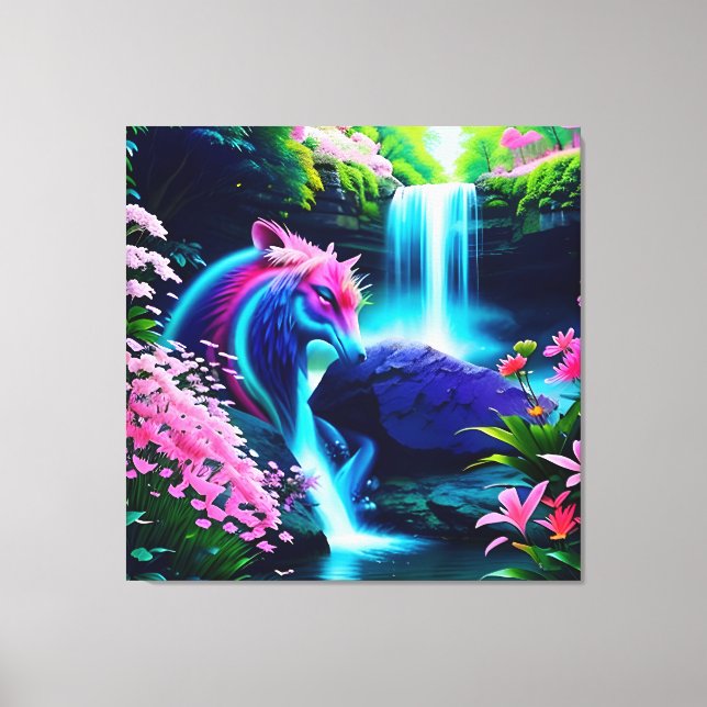 Magical Landscape Waterfall and Flowers Two Canvas Print (Front)