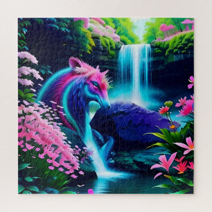 Magical Landscape Waterfall and Flowers Two Jigsaw Puzzle