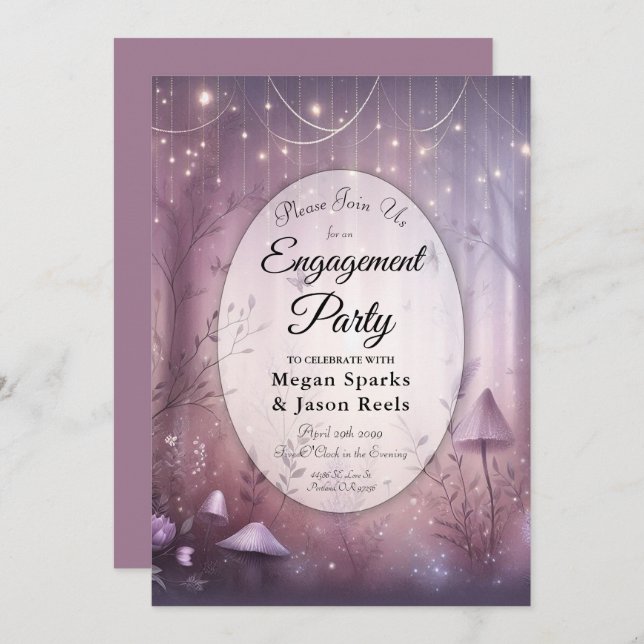 Magical Lavender Fairy Lights Engagement Party Invitation (Front/Back)